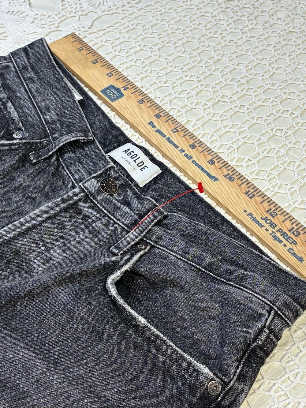 AGOLDE Women 27 High Rise Straight Jeans Black Charcoal Wash Button Fly Raw Hem - Picture 5 of 16